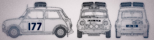 Minify Technical drawings of a Mini - made to look a little yesteryear