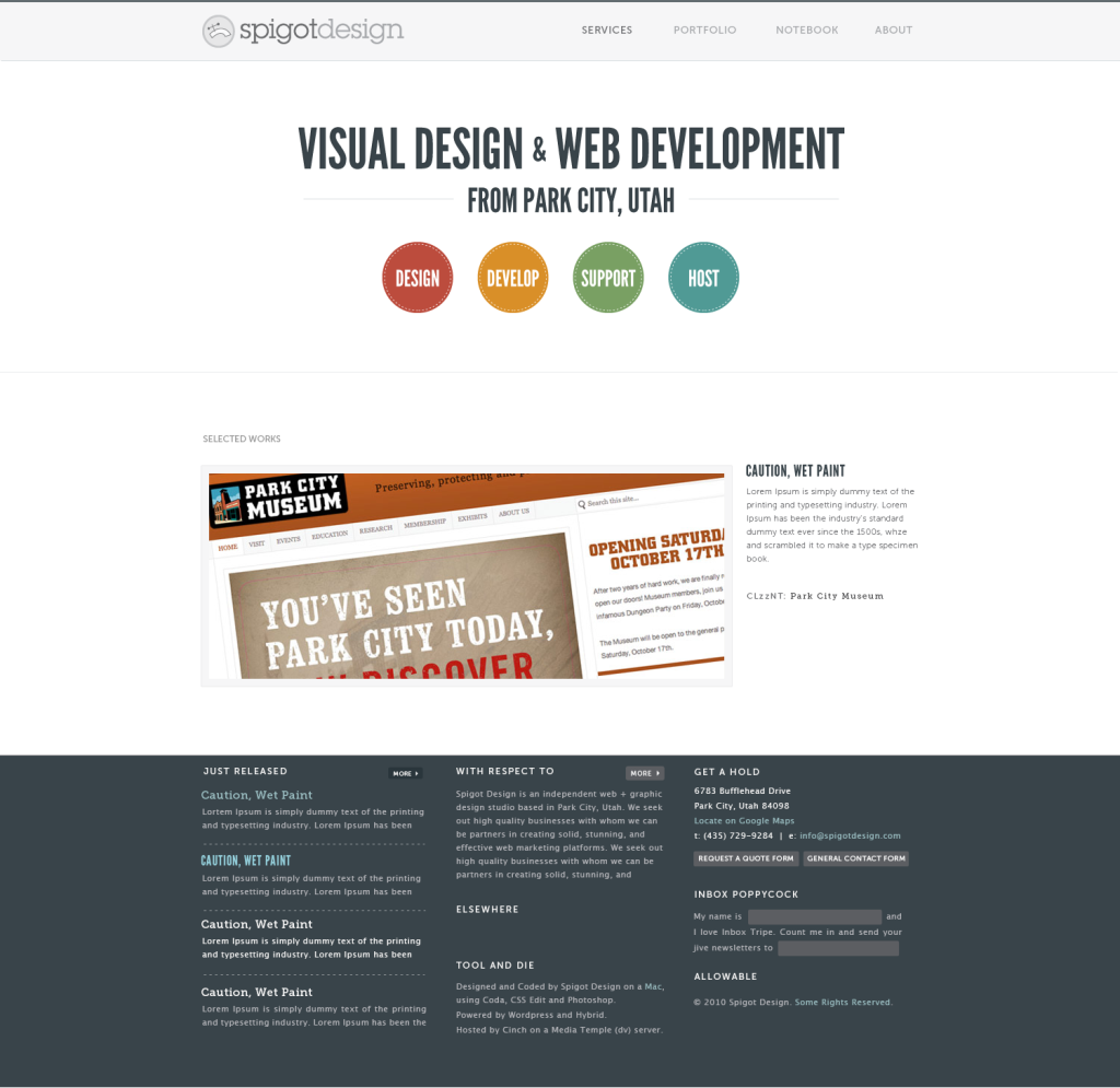 Spigot Design website in 2011
