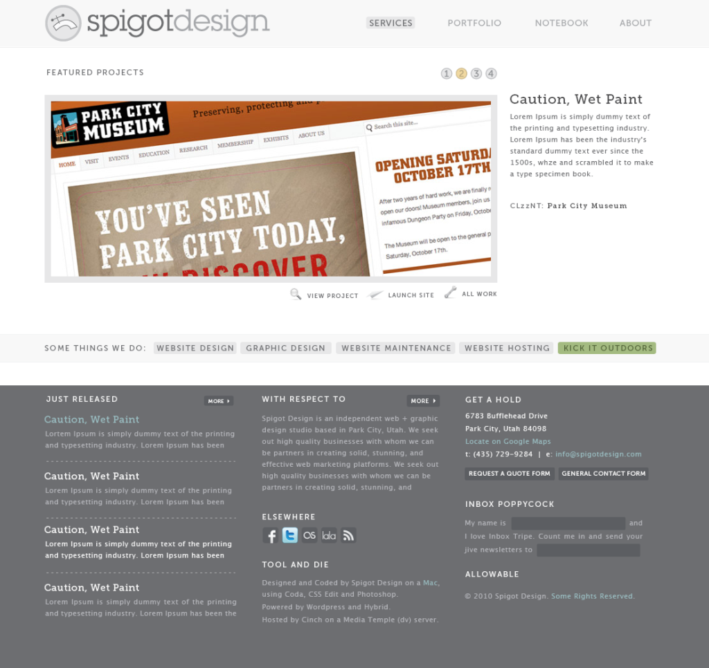 Spigot Design website in 2010