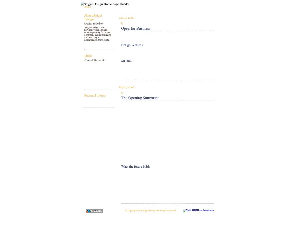 Spigot Design website in 2006
